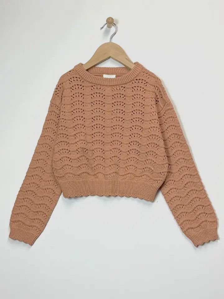 Girls Pull Over Wavy Pointelle Sweater