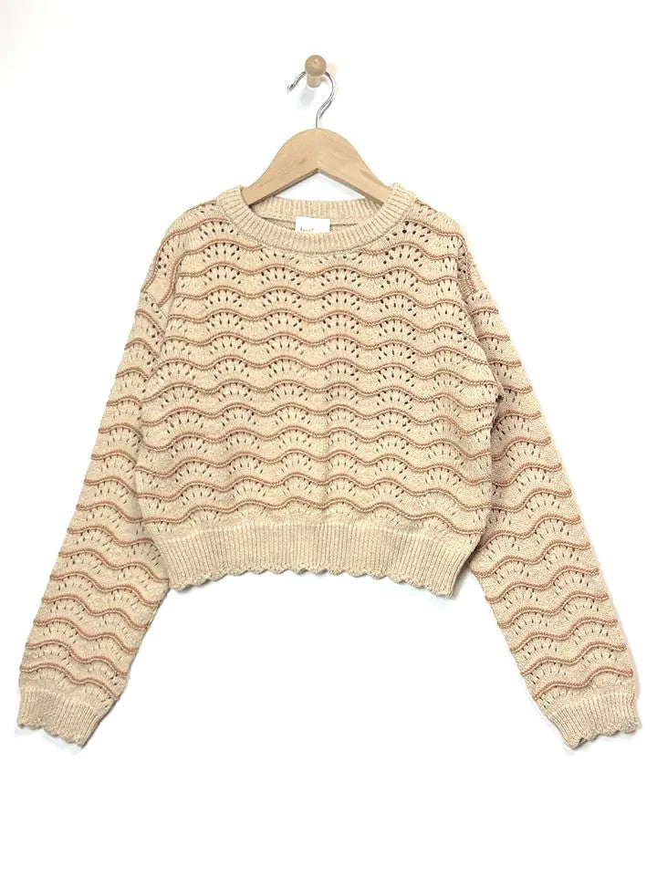 Girls Pull Over Wavy Pointelle Sweater