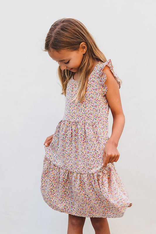Girls Ditsy Floral Print Ruffle Tiered Sleeveless Dress - Blossom & Lily