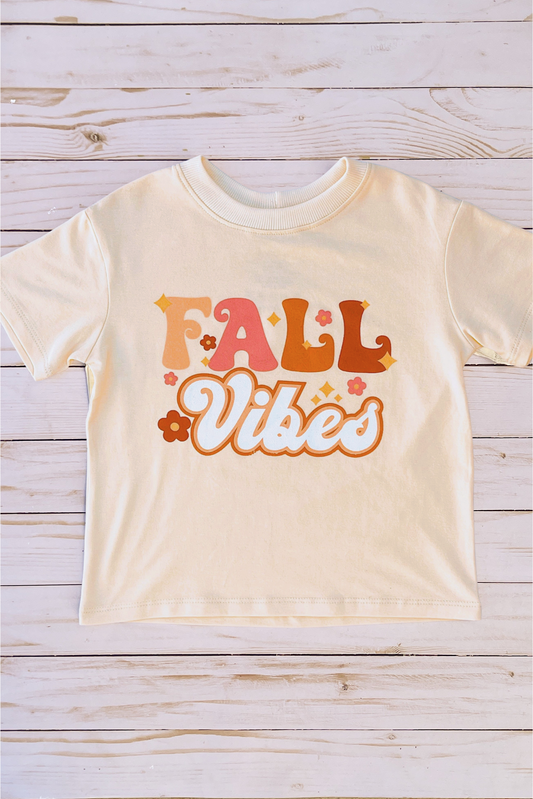 Beige t-shirt with 'Fall Vibes' text 