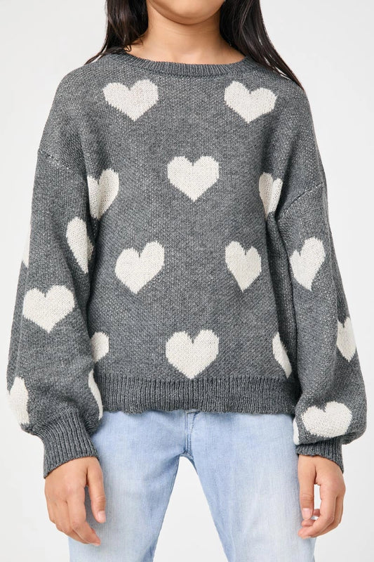 Girls Knitted Heart Pullover Sweater