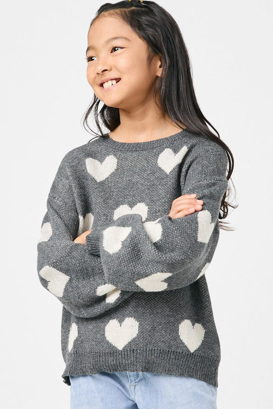 Girls Knitted Heart Pullover Sweater