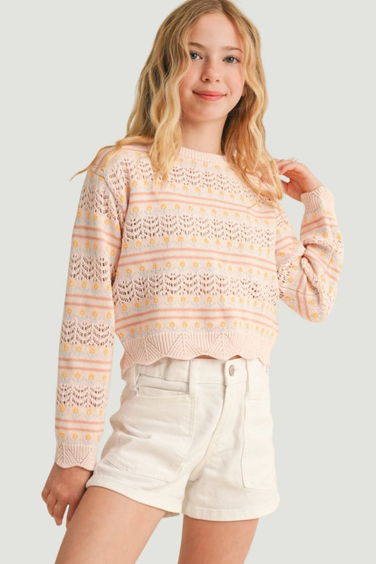 GIrls Flower Pointelle Top