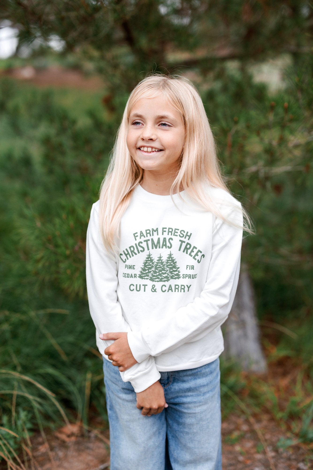 Kids Christmas Tree Farm Premium Graphic Sweatshirt