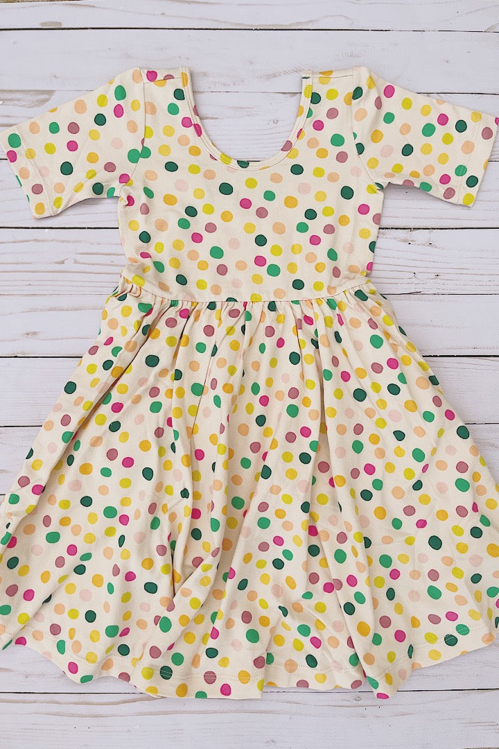 Short Sleeve Ballet Dress - Mid Century Dot