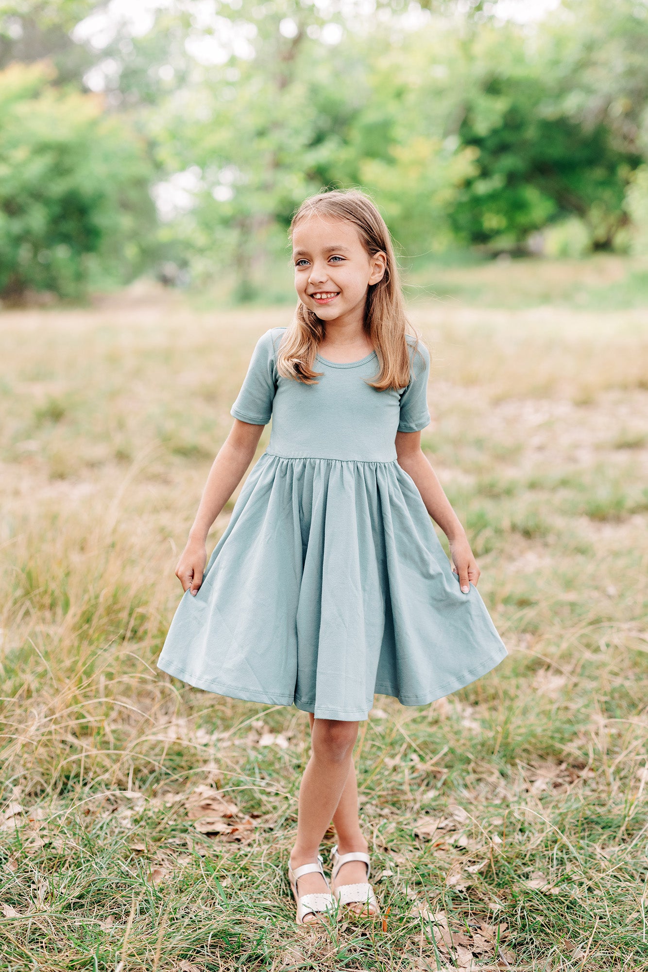 Short Sleeve Ballet Dress - Eggshell Blue