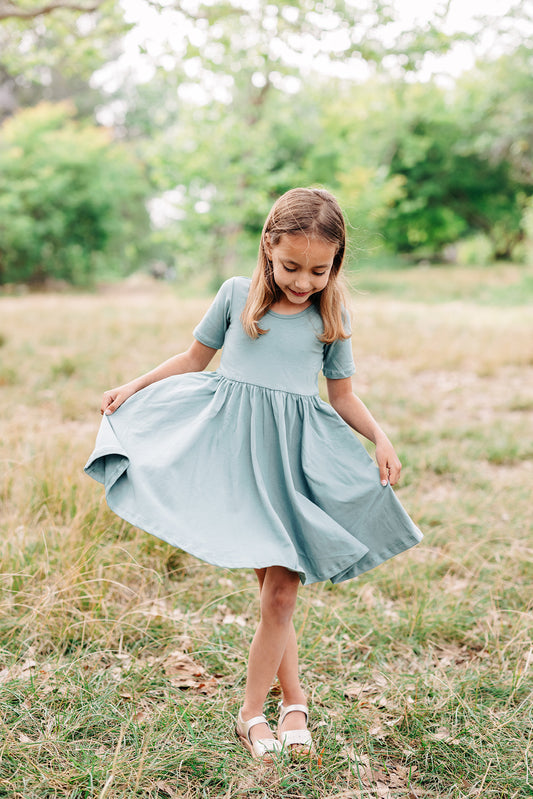 Short Sleeve Ballet Dress - Eggshell Blue