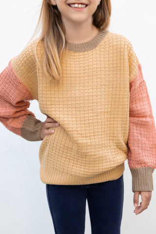 Girls Colorblock Waffle Knit Sweater