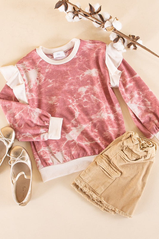 Kids Tie-Dye Ruffled Long Sleeved Shirt